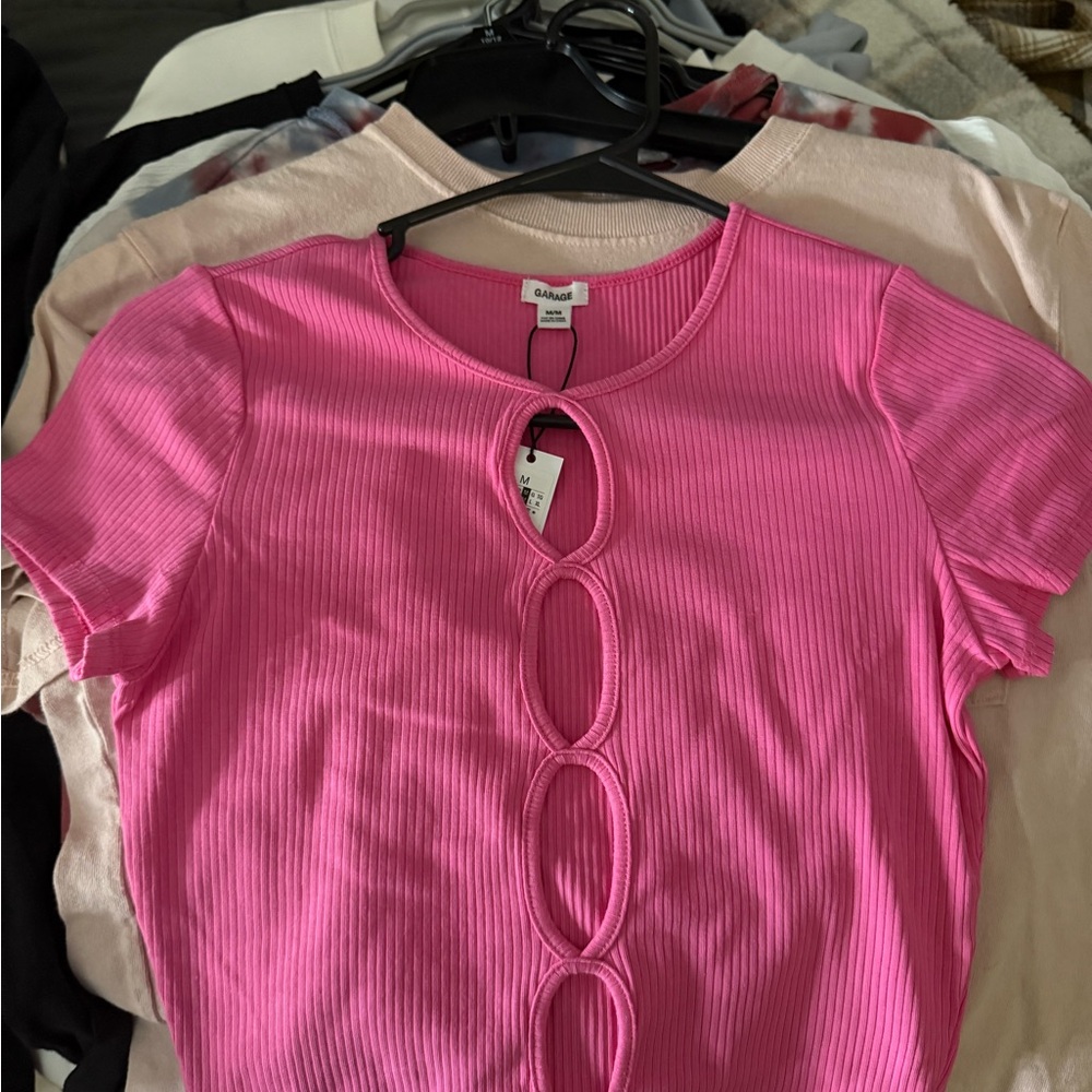Pink Ribbed Cut-Out Top